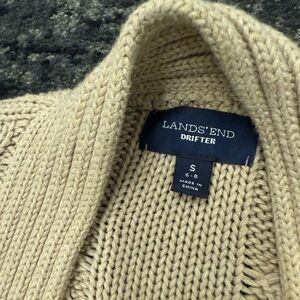Lands end Drifter cable cardigan sweater tan camel small